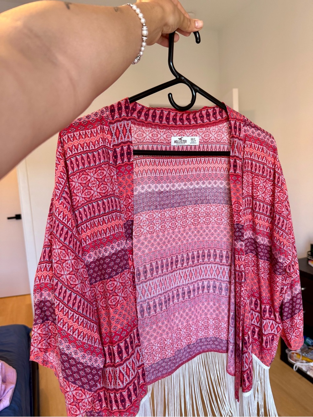 Hollister Maroon Patterned Fringe Kimono
